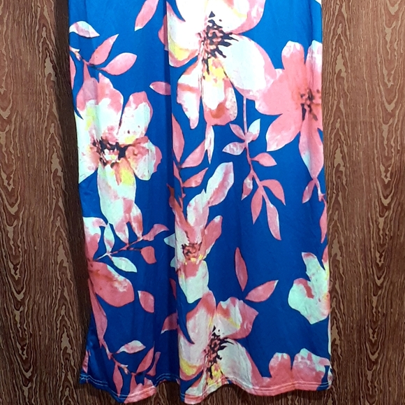 HAOOHU FLORAL MAXI DRESS WOMEN'S SIZE XL PINK BLUE V-NECK - Picture 5 of 10